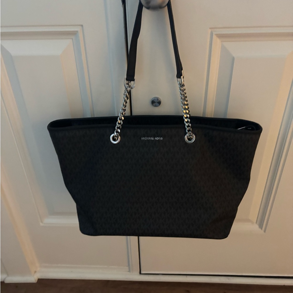 Michael Kors Dark Gray Tote with Chain Accents